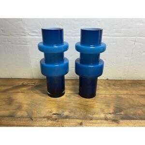 Mid Century Look Blue Vases Art Glass